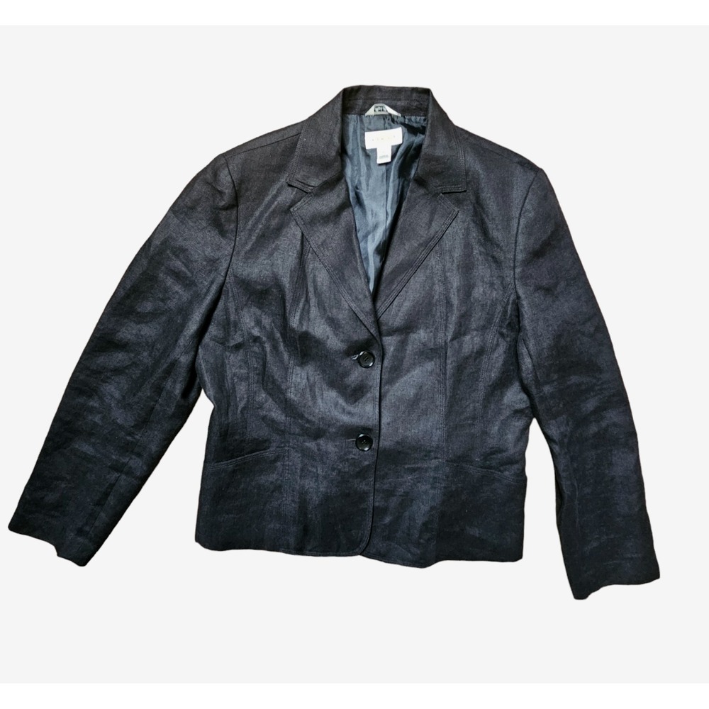Talbots Irish Linen Two-Button Long Sleeve Blazer Lined Womens 16 Black Classic